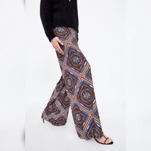 Zara Pant Wide Leg Key Print NEW